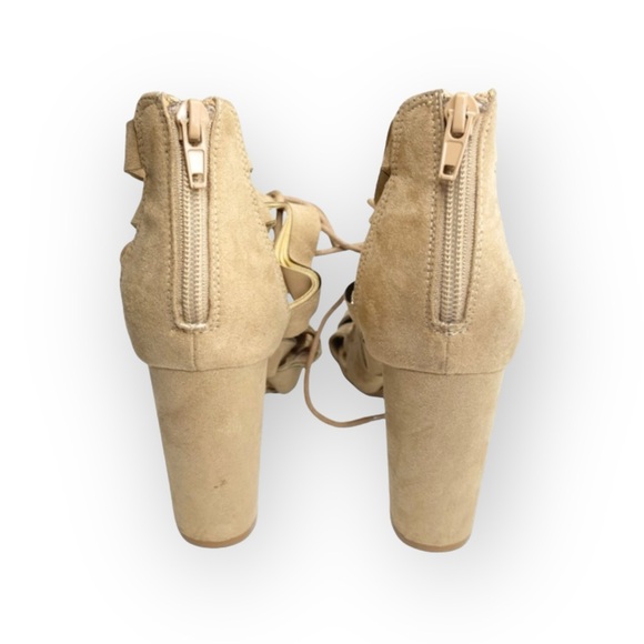 Express 𖣴 Whipstitch Lace Up Heeled Sandals 𖣴 Taupe Vegan Suede 𖣴 7M 𖣴 - Picture 5 of 16